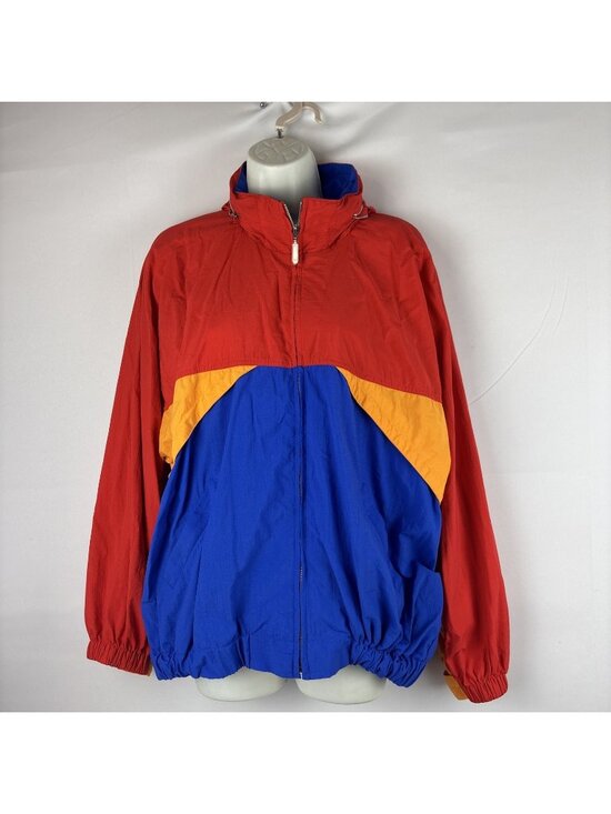 Lizsport Jackets & Blazers - Vtg Liz Sport Windbreaker Jacket Large 80s Packable Hood Bright Color block
